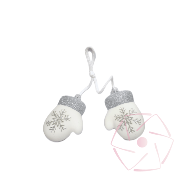 Kalėdinė dekoracija PIRŠTINĖS SU SNAIGE, baltos, sidabro spalvos